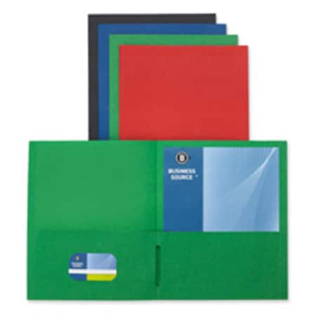 Business Source 2-Pocket Folders- 125 Sh. Cap.- 11in.x8-.50in.- Assorted BU462864